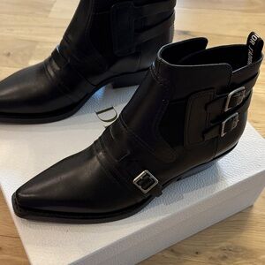 Dior Black Leather Buckle Ankle Boots Western